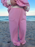 Dark Pink and White Big Striped Sweatpants