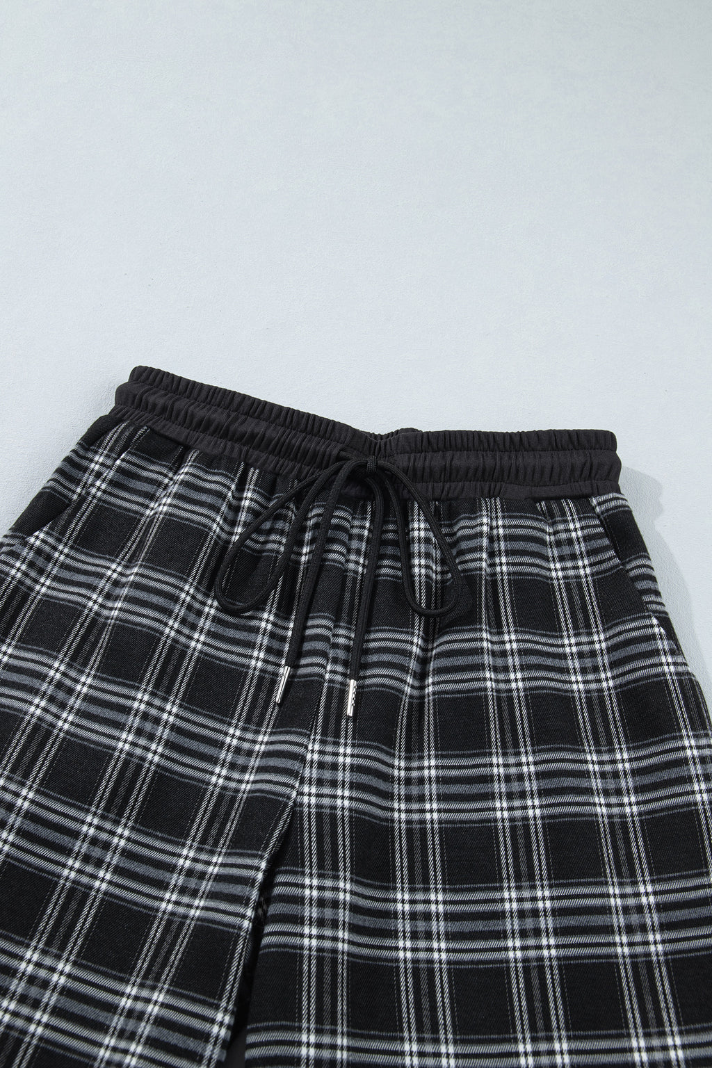 Black Frenchy Plaid Pattern Contrast Drawstring Waist Wide Leg Pants