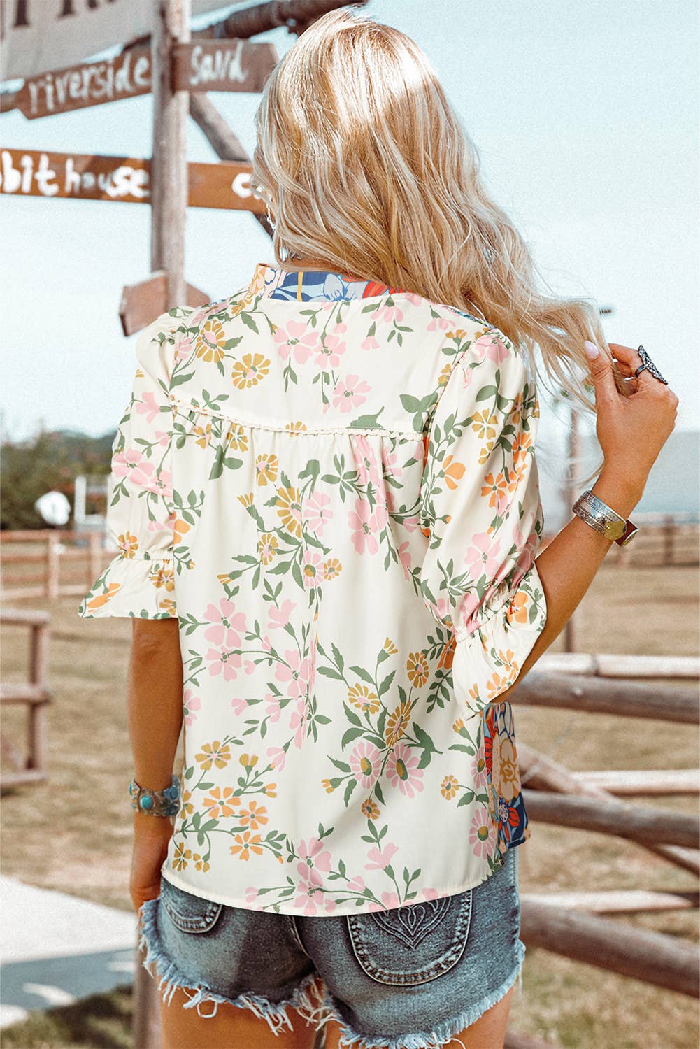 Boho Floral Crochet Half Sleeve Blouse