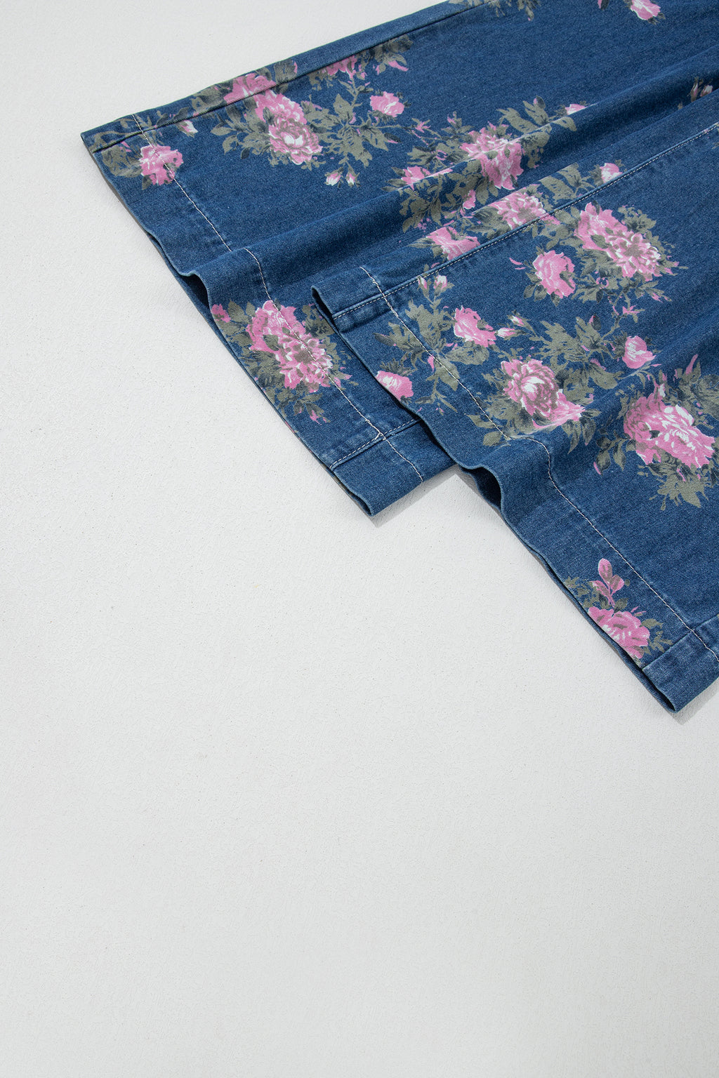 Blue Floral High-Waisted Wide-Leg Jeans