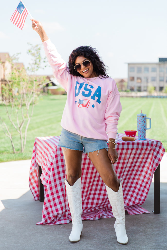 Athletic USA Flag Light Pink Graphic Sweatshirt