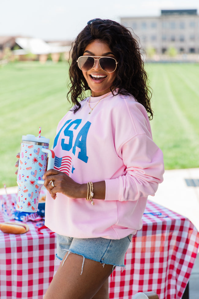 Athletic USA Flag Light Pink Graphic Sweatshirt