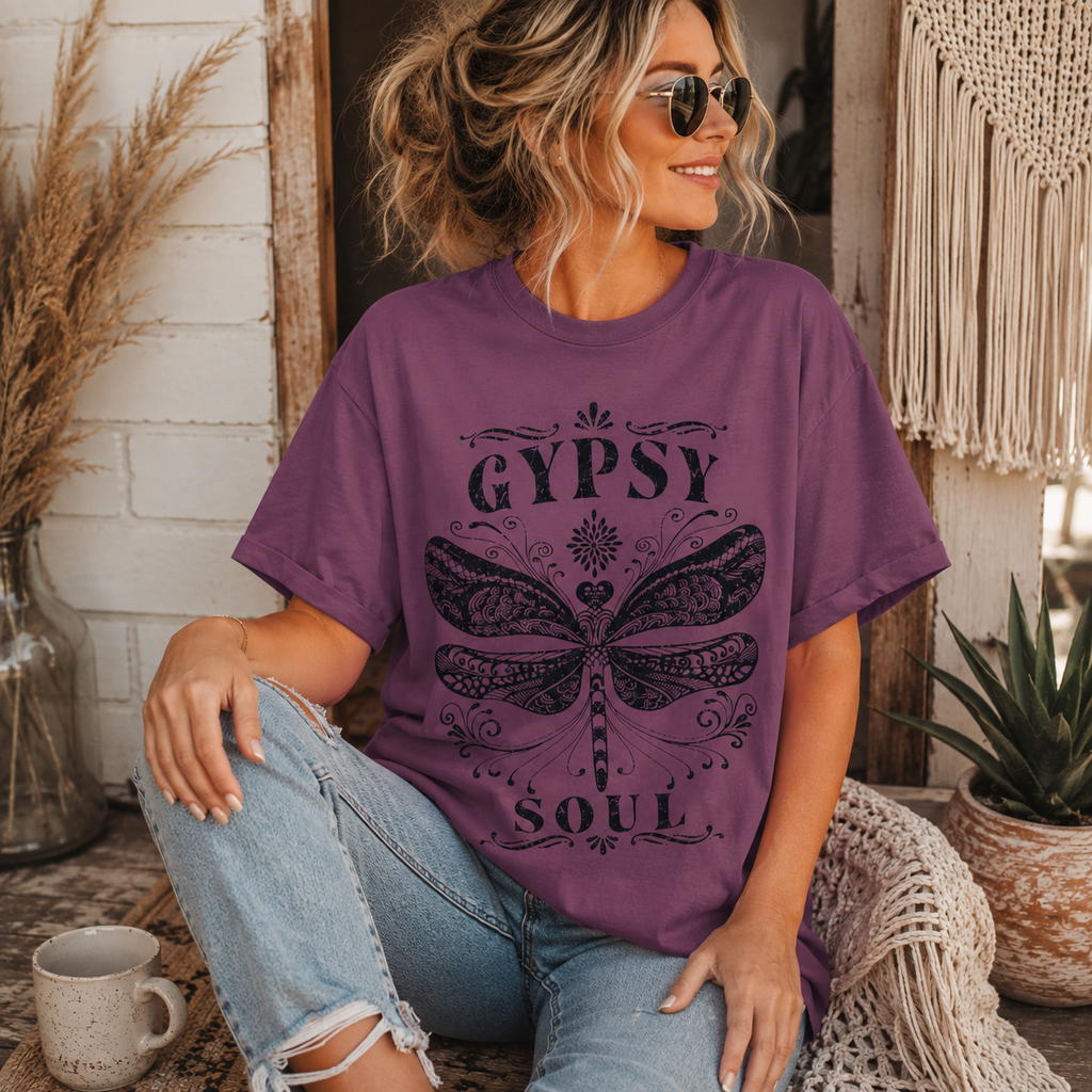 Gypsy Soul Dragonfly Garment-Dyed Cotton Graphic Tee