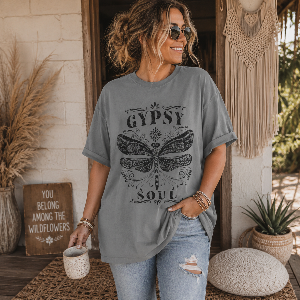 Gypsy Soul Dragonfly Garment-Dyed Cotton Graphic Tee