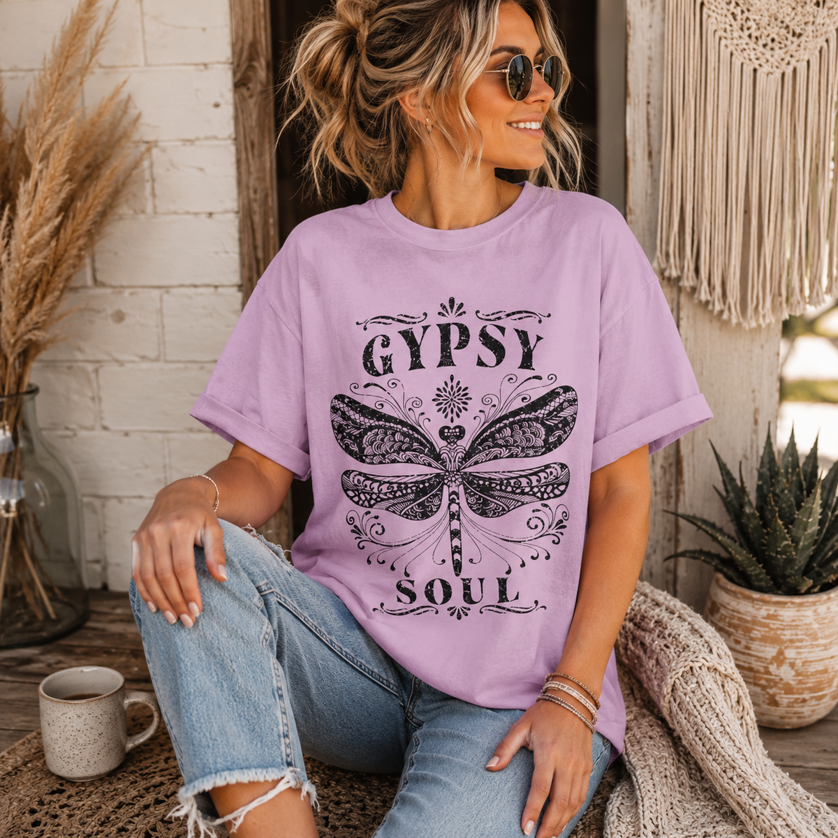 Gypsy Soul Dragonfly Garment-Dyed Cotton Graphic Tee