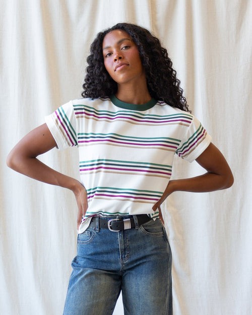 Berry Stripe Cotton-Blend Boxy Ringer T-Shirt