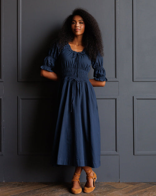 Blue Nights Smocked-Waist Midi Dress