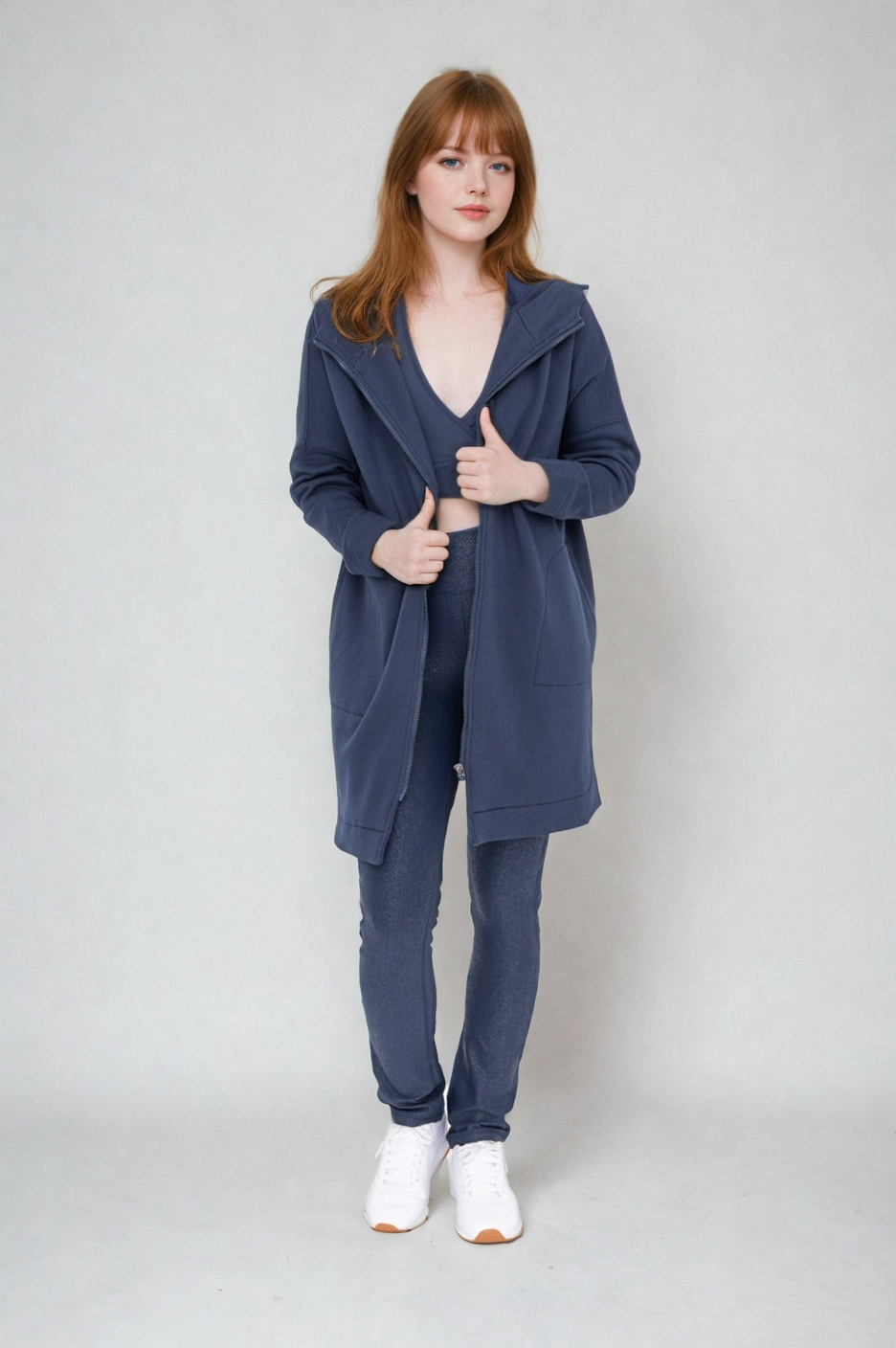 Cozy Comfort Longline Zip Hoodie - Teal Navy