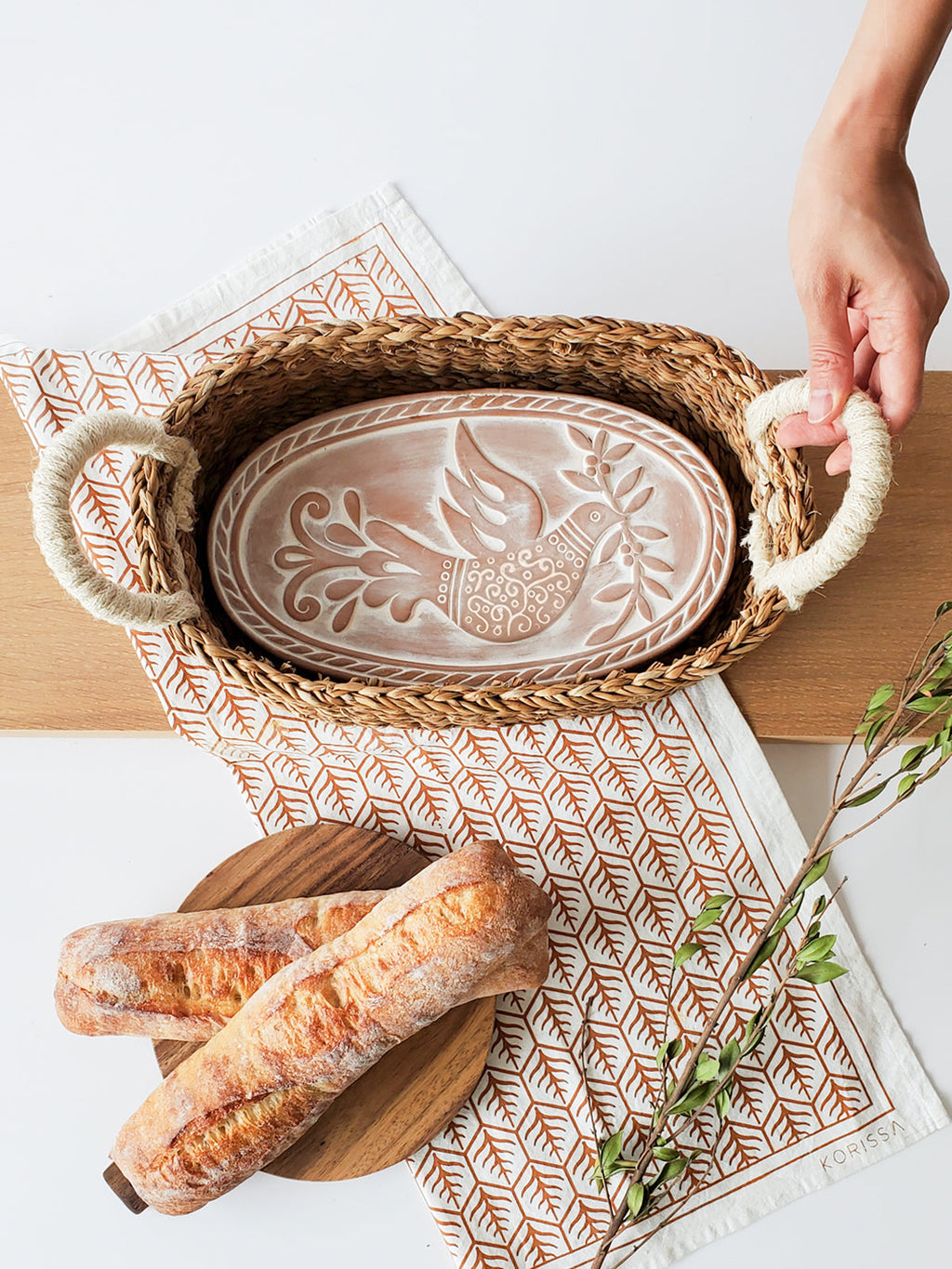 Bread Warmer & Basket Set with Tea Towel - Bird Oval