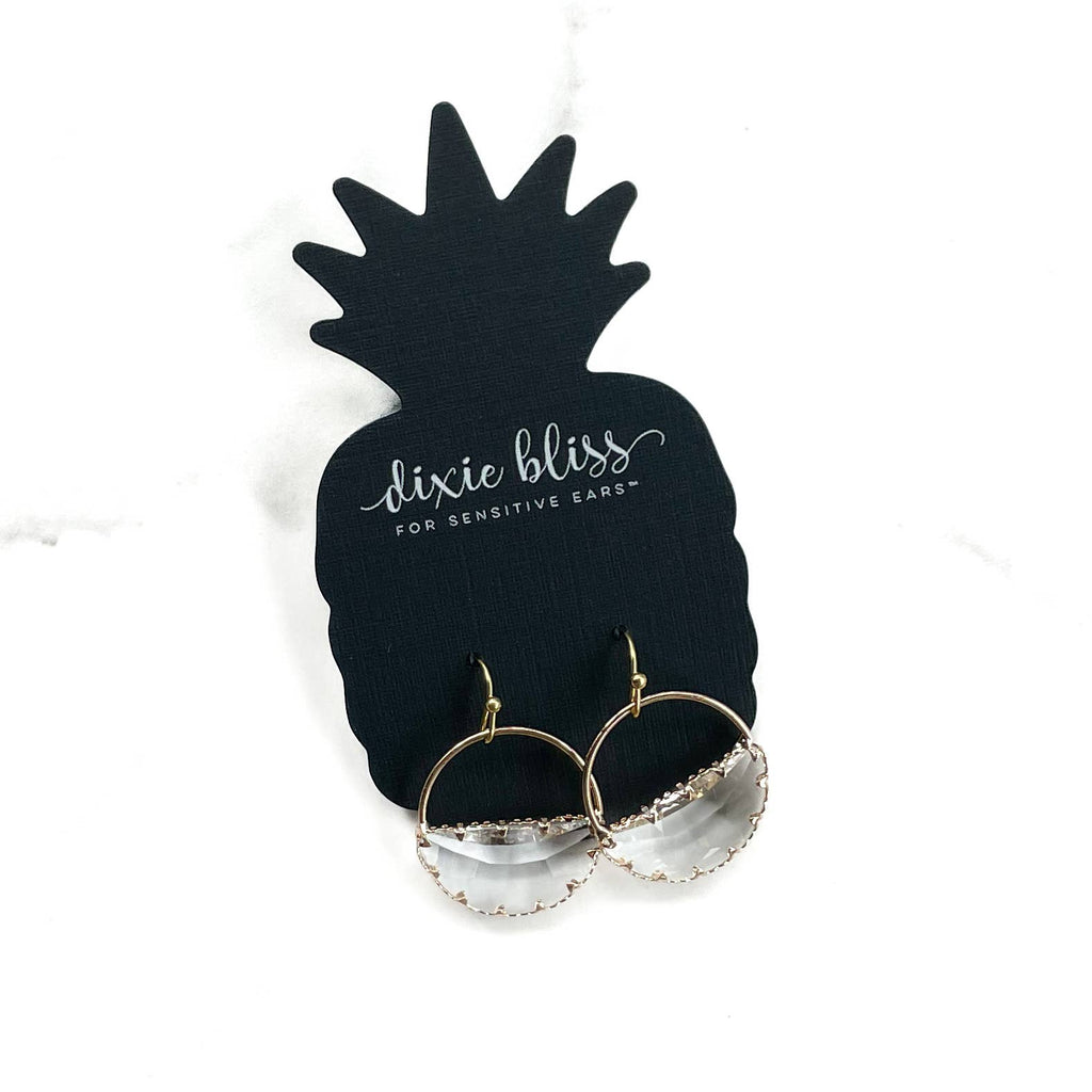 Earnestly Yours — Gold Half-Moon Faceted Glass Hoop Earrings