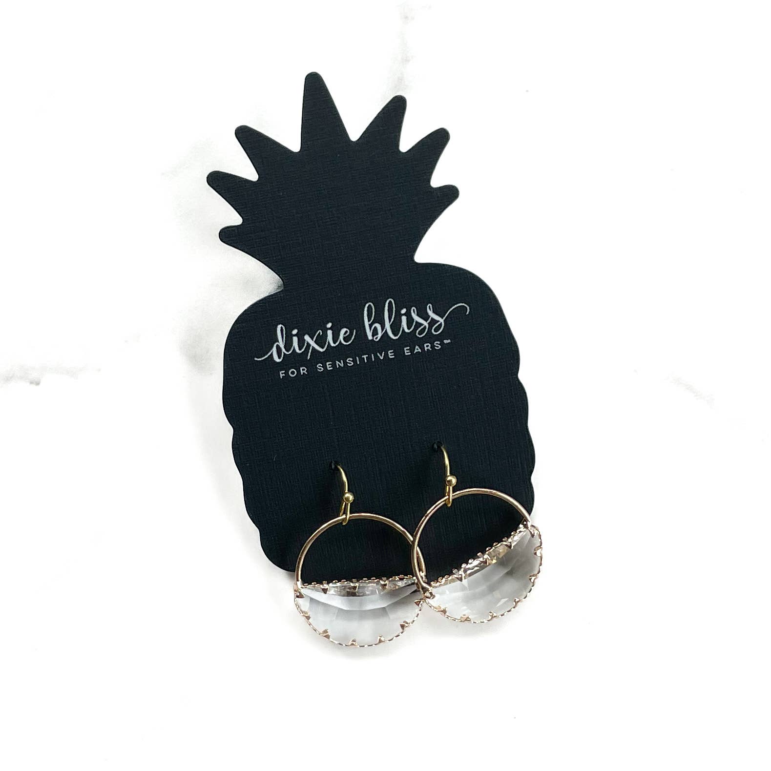 Earnestly Yours — Gold Half-Moon Faceted Glass Hoop Earrings