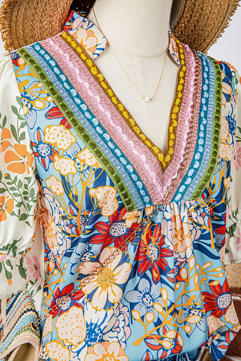 Boho Floral Crochet Half Sleeve Blouse