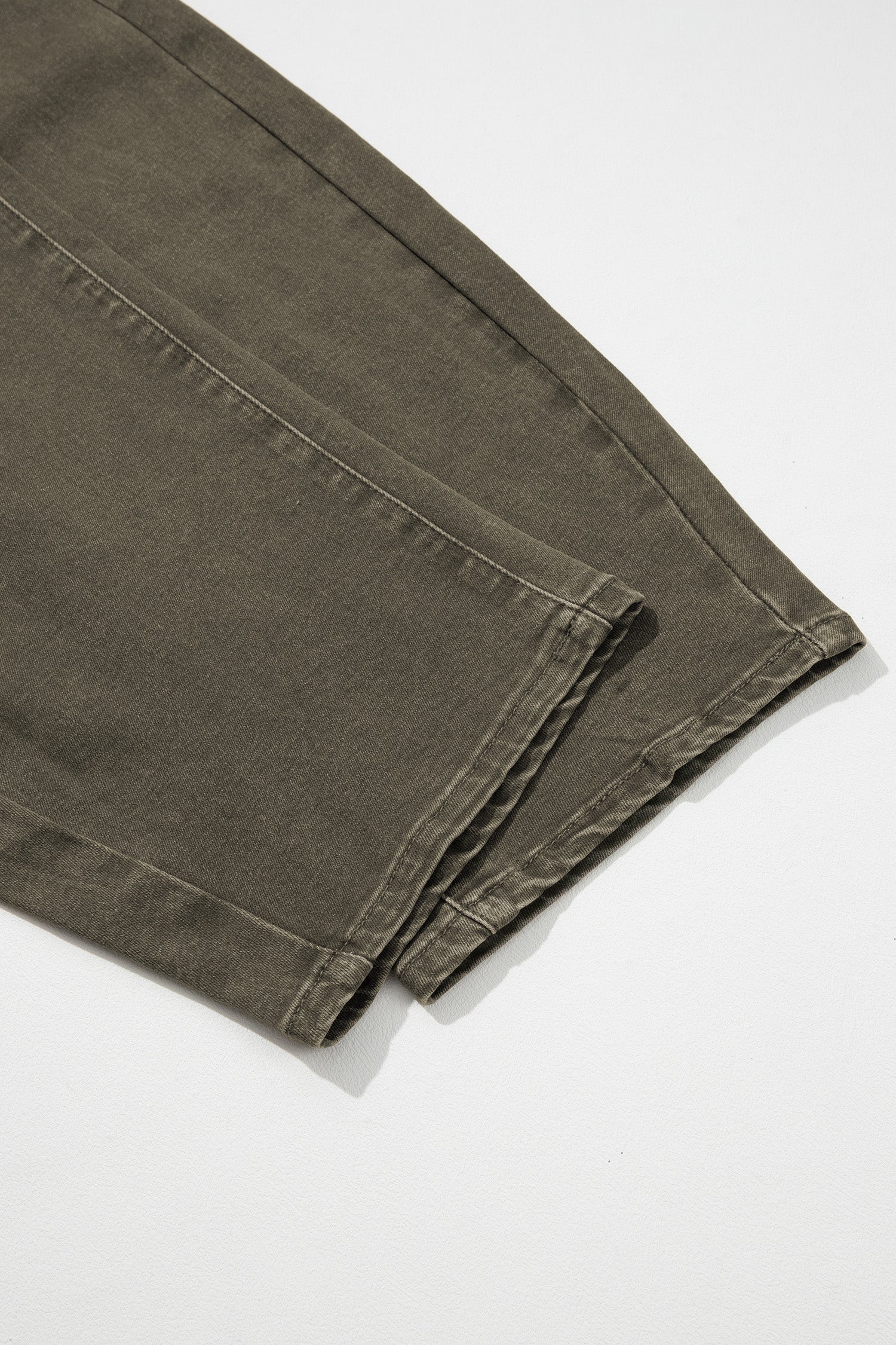 Coffee Solid Color Square Patch Pocket Ankle-length Barrel Jeans