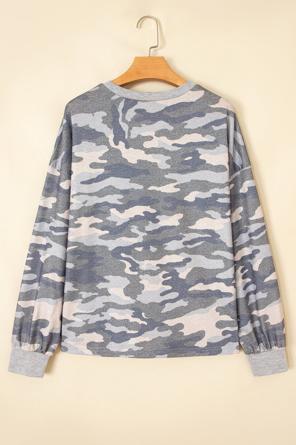 Multicolour Camouflage Long Sleeve Round Neck Shift Pullover Top