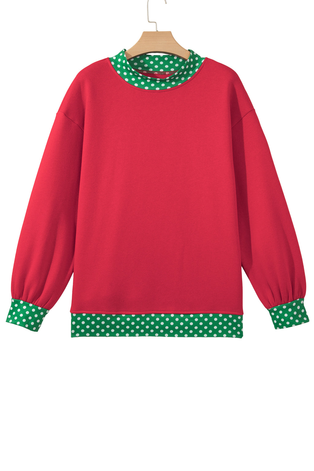 Polka-Dot Contrast-Trim Oversized Mock-Neck Sweatshirt