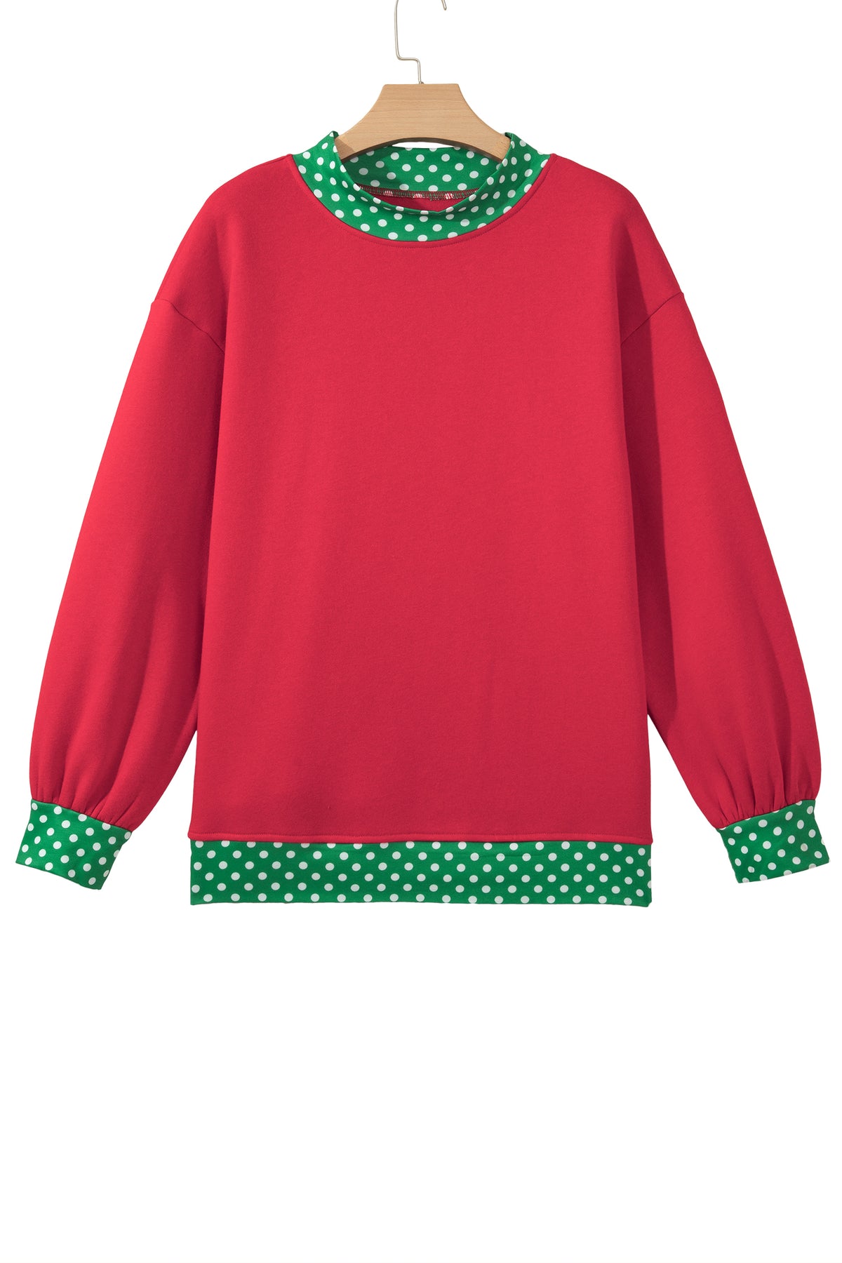 Polka-Dot Contrast-Trim Oversized Mock-Neck Sweatshirt