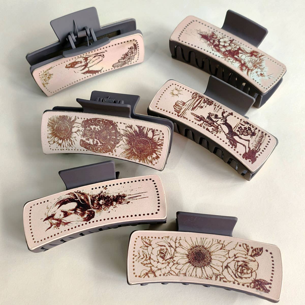 Cactus Print Faux Leather Hair Claw Clip — Western Style