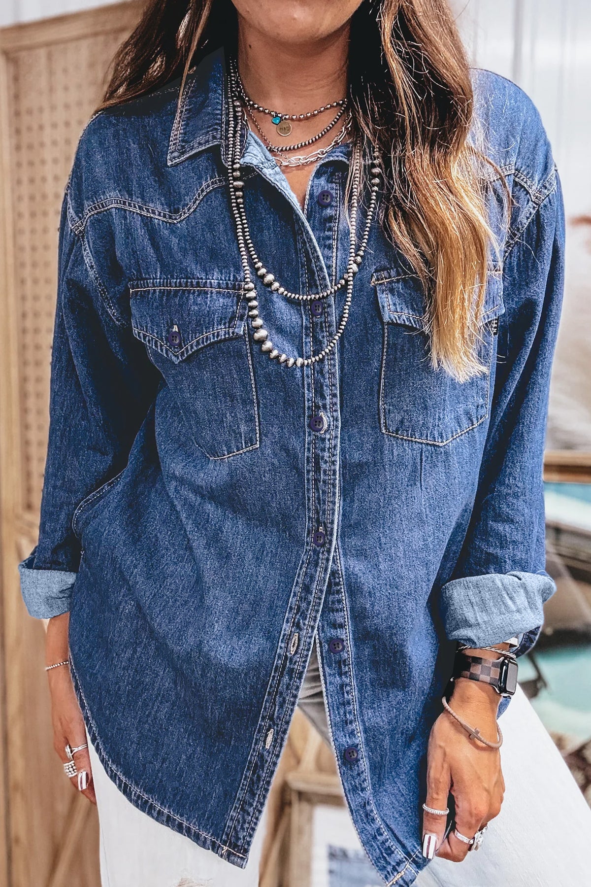 Sail Blue Western Pocket Denim Tunic Shirt