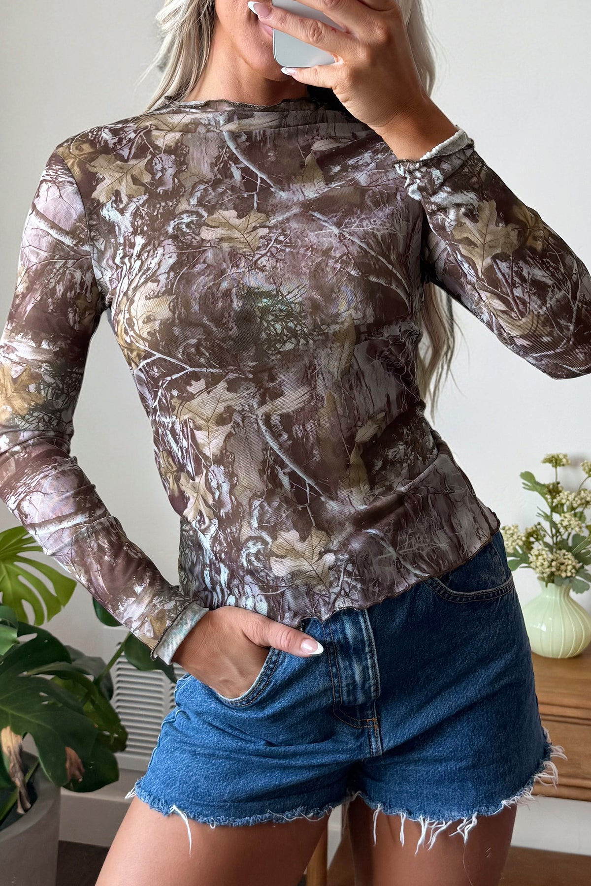 Leopard-Print Slim-Fit Mesh Mock-Neck Top