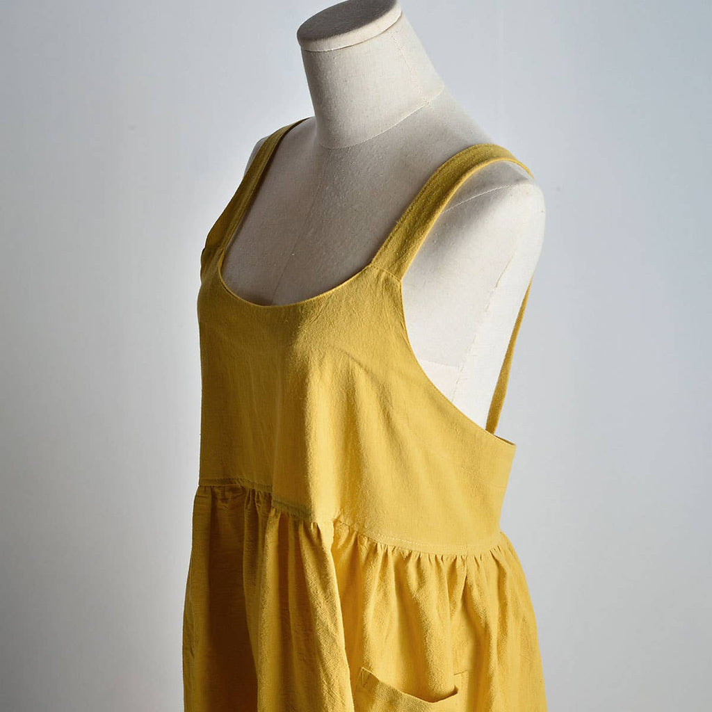 Solid Color Cotton Linen Apron with Pockets