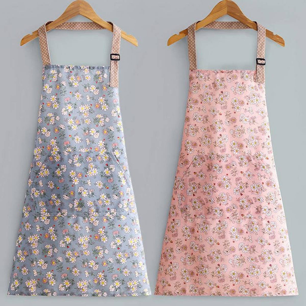 Floral Canvas Apron with Pockets — Waterproof & Oil-Proof