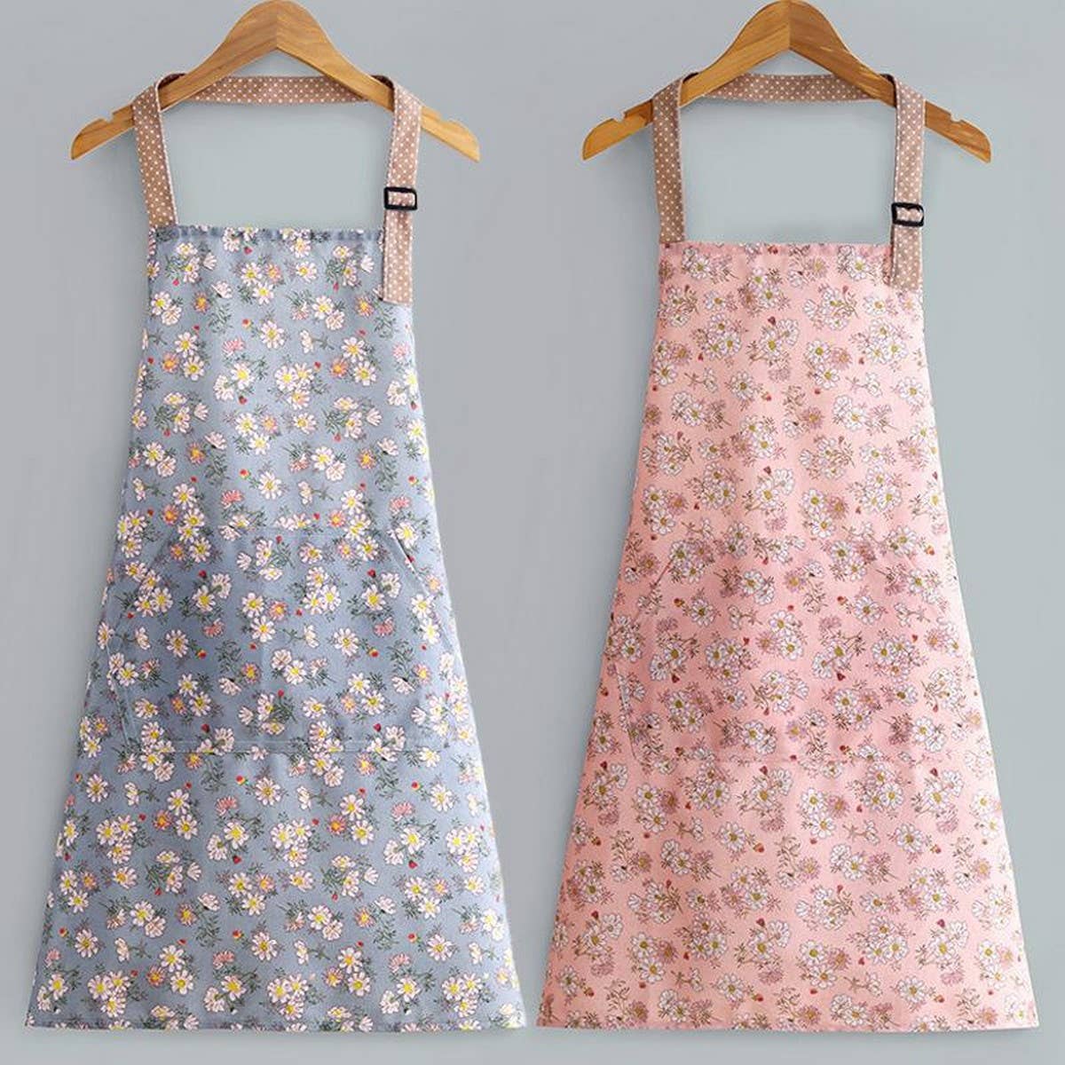 Floral Canvas Apron with Pockets — Waterproof & Oil-Proof