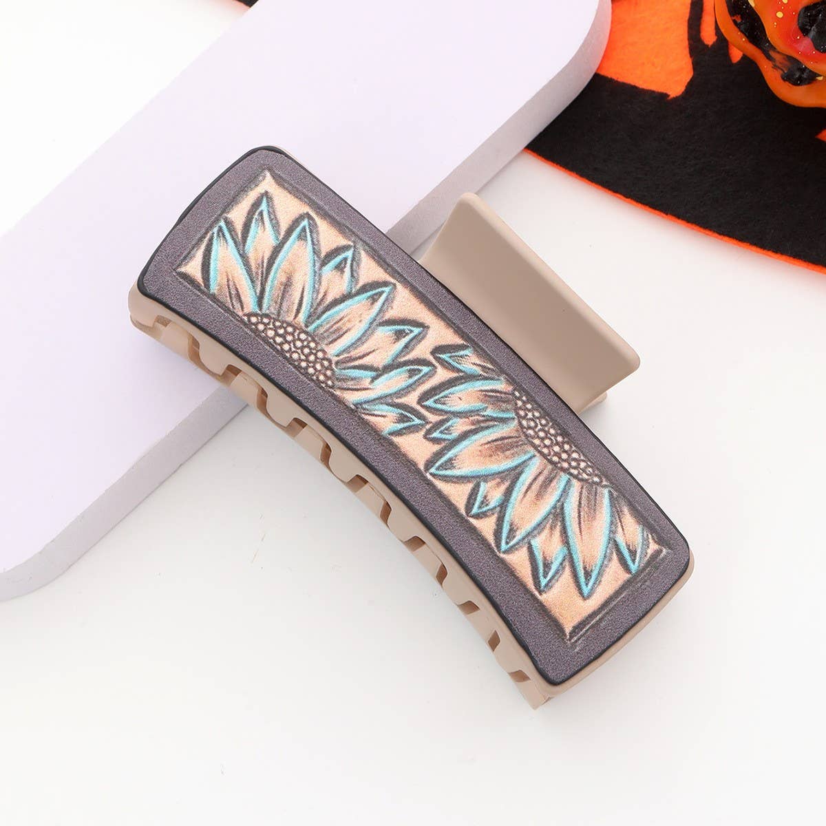 Western Sunflower Faux Leather Hair Claw Clip
