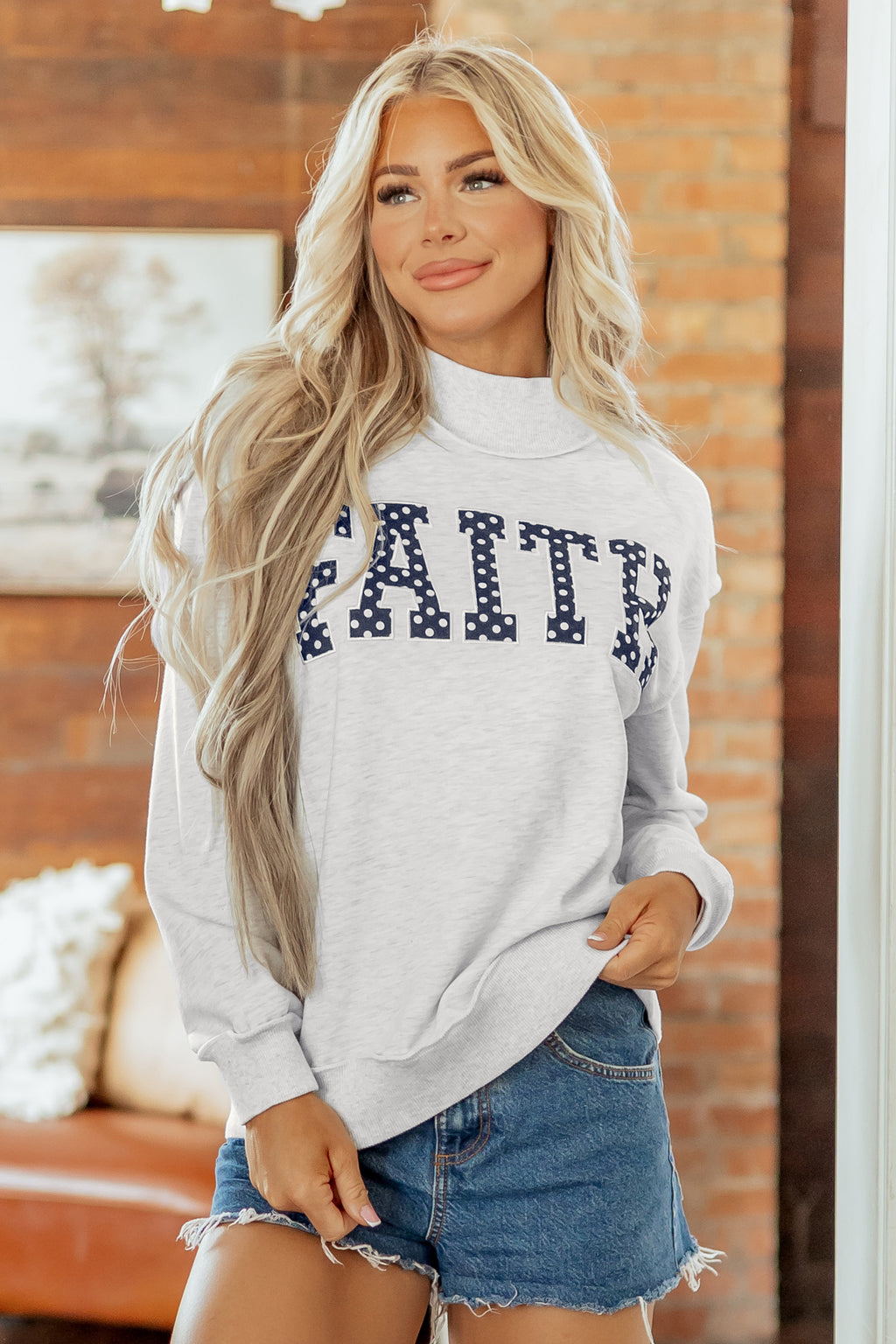 Light Grey FAITH Polka-Dot High-Neck Sweatshirt