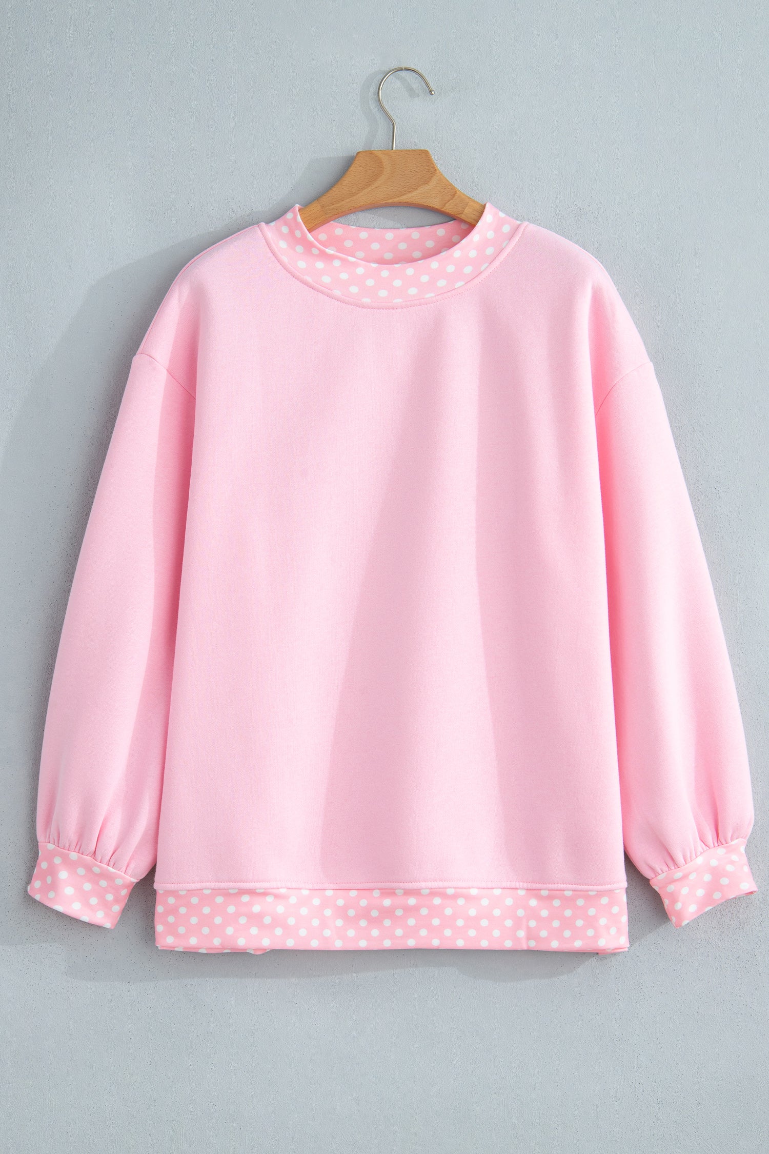 Brown Colorblock Polka Dot Contrast Trim Oversized Sweatshirt