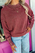 Red Dahlia Ribbed High-Neck Sweater