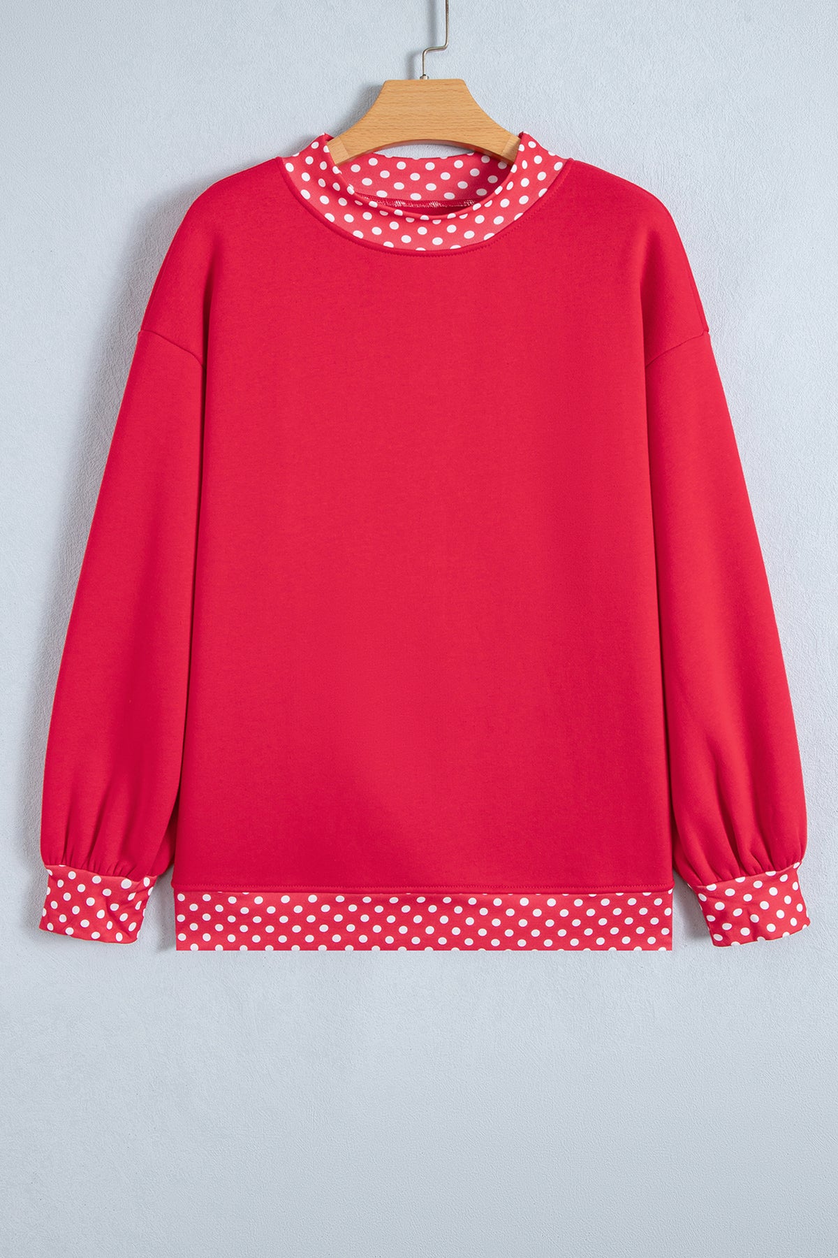 Polka-Dot Contrast-Trim Oversized Mock-Neck Sweatshirt