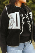 LUCKY & BLESSED Contrast Black Sherpa Western Vest — Cream Quilted Panels with Boot Stitch Aztec Embroidery & Dual Zip Pockets