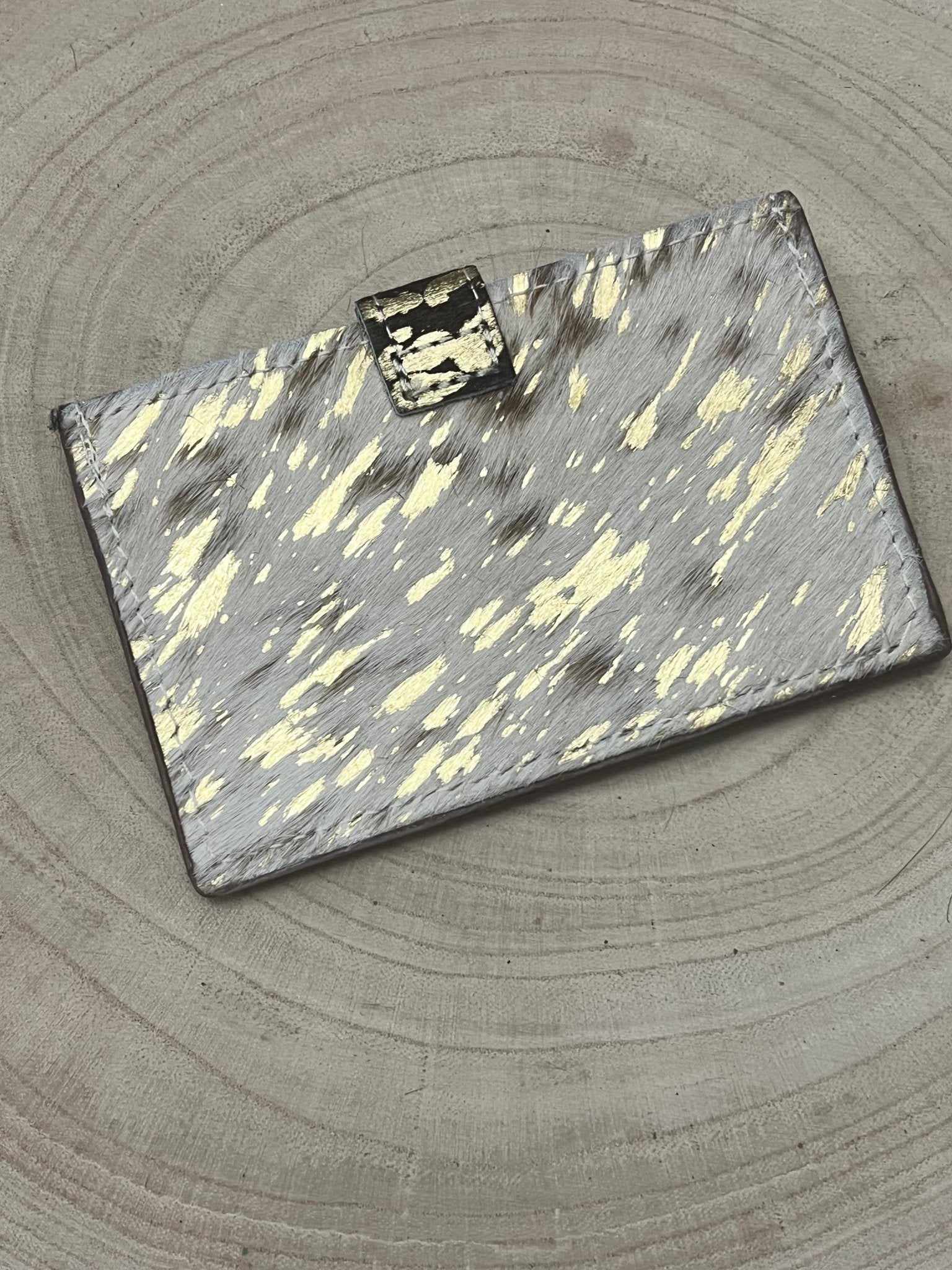 Western Cowhide Credit Card Wallet — Acid Wash Gold Hair-on-Hide (5" x 3" Real Hide)
