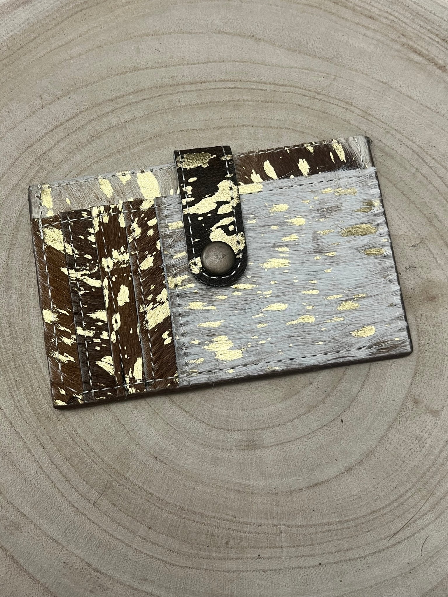 Western Cowhide Credit Card Wallet — Acid Wash Gold Hair-on-Hide (5" x 3" Real Hide)