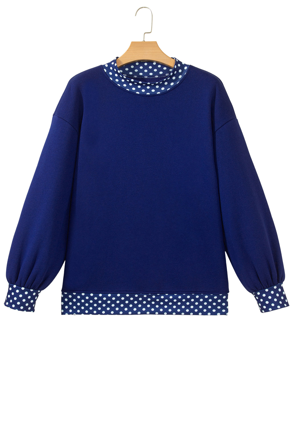 Polka-Dot Contrast-Trim Oversized Mock-Neck Sweatshirt