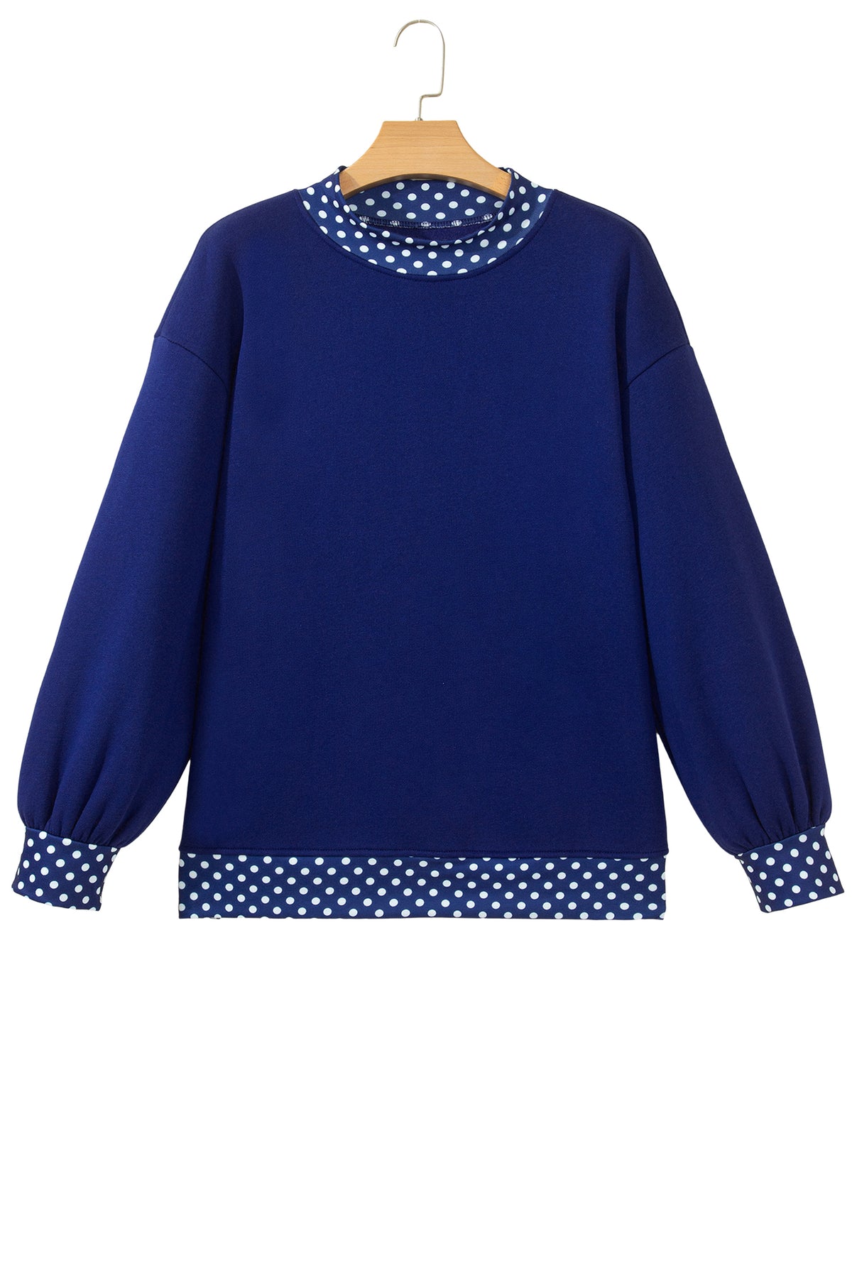 Polka-Dot Contrast-Trim Oversized Mock-Neck Sweatshirt