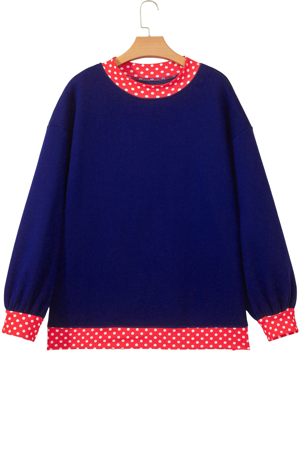 Polka-Dot Contrast-Trim Oversized Mock-Neck Sweatshirt