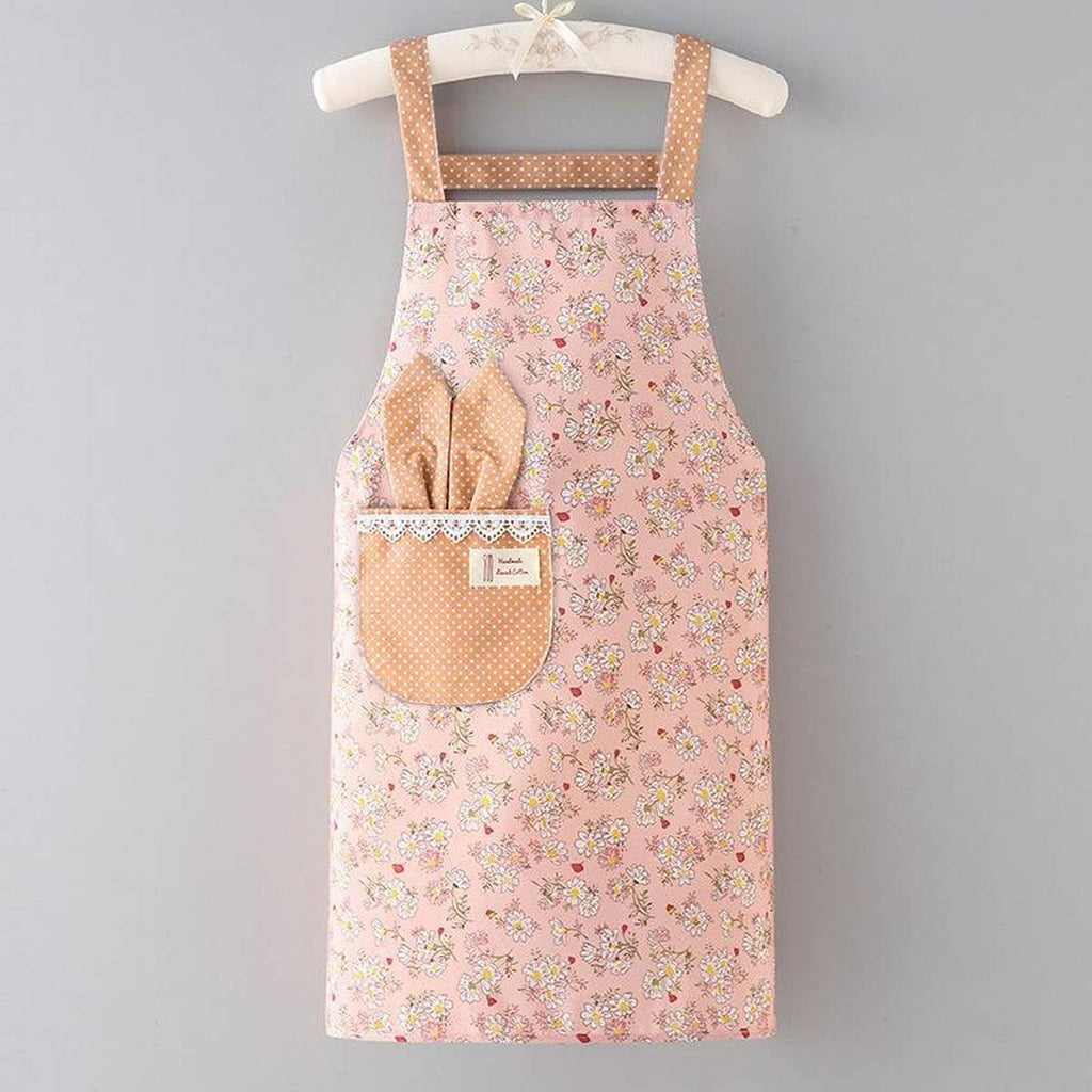 Floral Bib Apron with Pockets — Waterproof & Oil-Proof