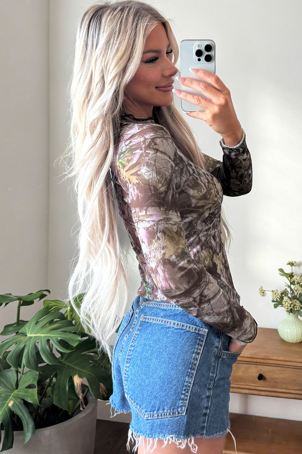Leopard-Print Slim-Fit Mesh Mock-Neck Top