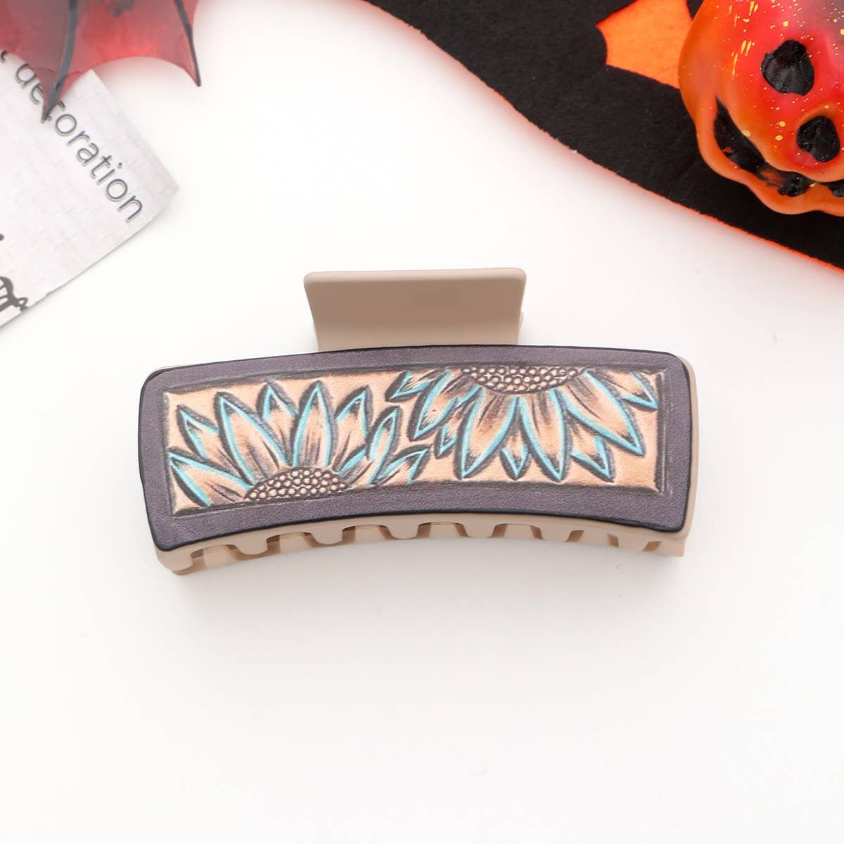 Western Sunflower Faux Leather Hair Claw Clip