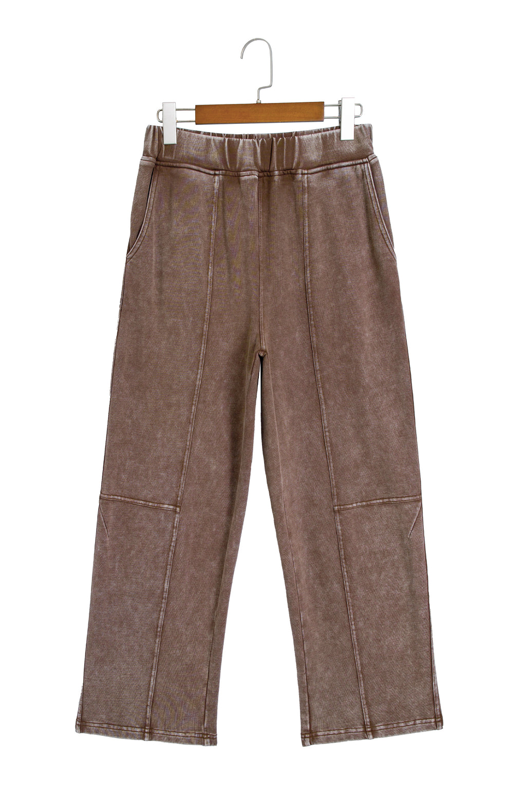 Coffee Mineral-Wash Cotton Barrel Pants with Pockets