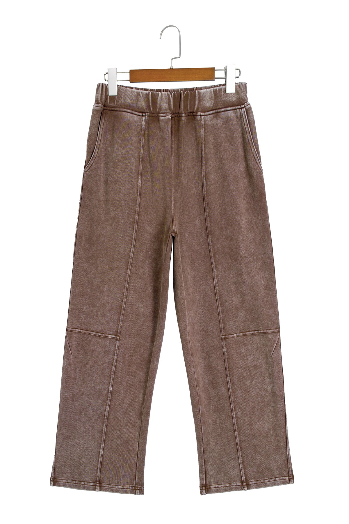Coffee Mineral-Wash Cotton Barrel Pants with Pockets