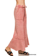 Acid Wash Drawstring Pants with Pockets