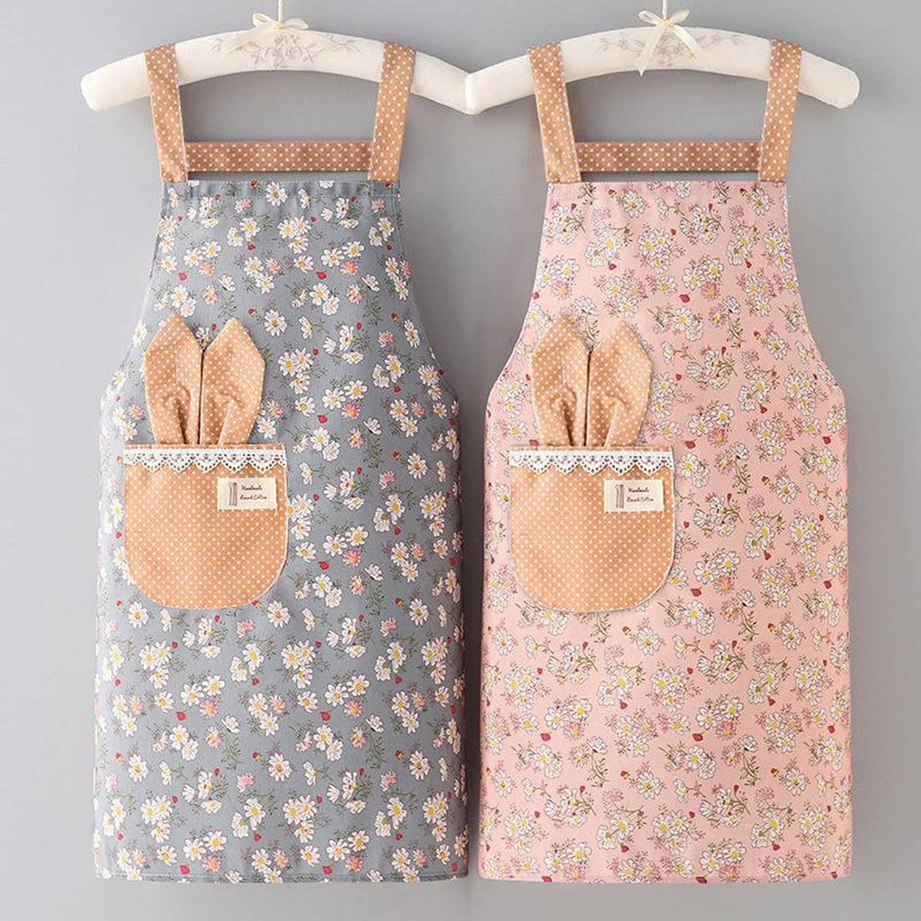 Floral Bib Apron with Pockets — Waterproof & Oil-Proof