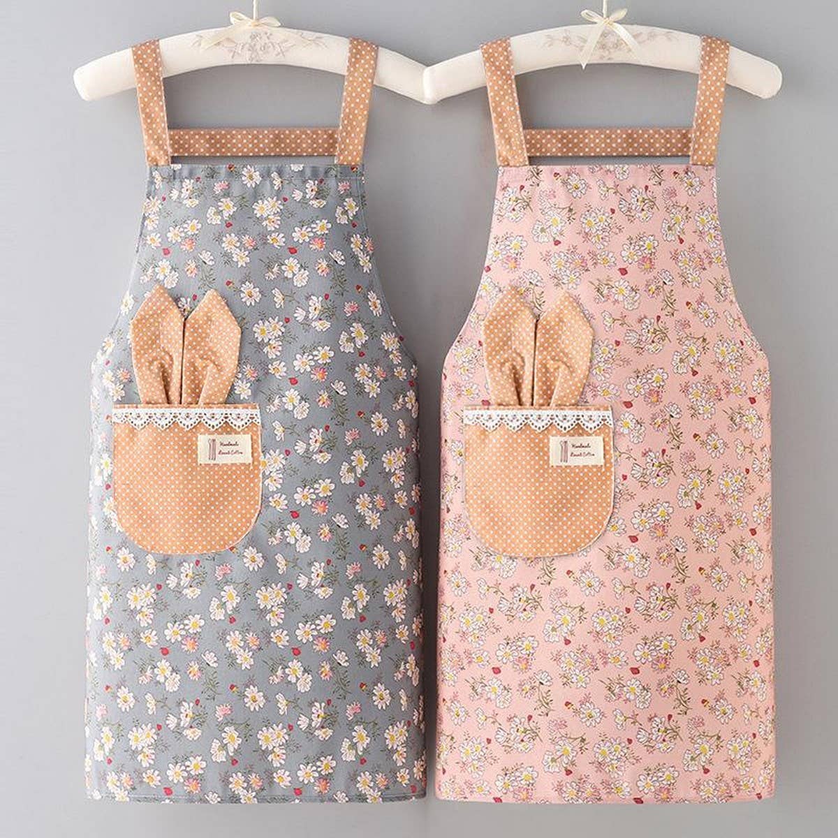 Floral Bib Apron with Pockets — Waterproof & Oil-Proof