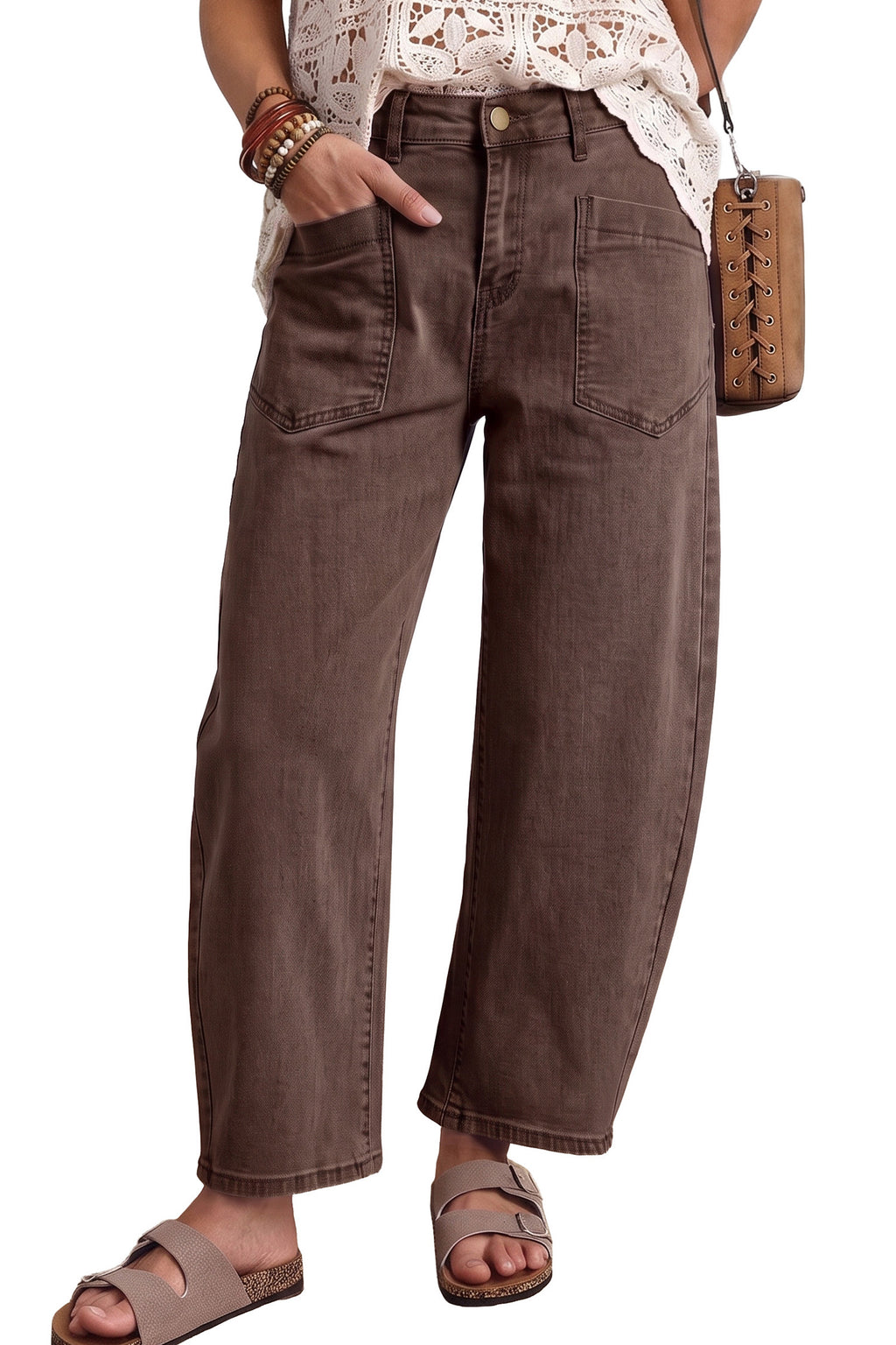 Mid-Rise Square-Pocket Ankle-Length Barrel Jeans