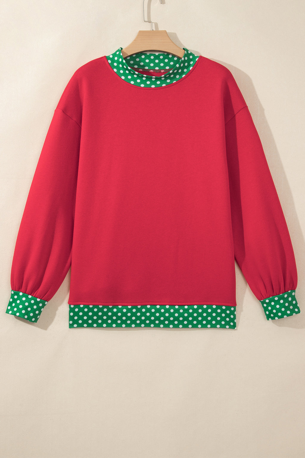 Polka-Dot Contrast-Trim Oversized Mock-Neck Sweatshirt