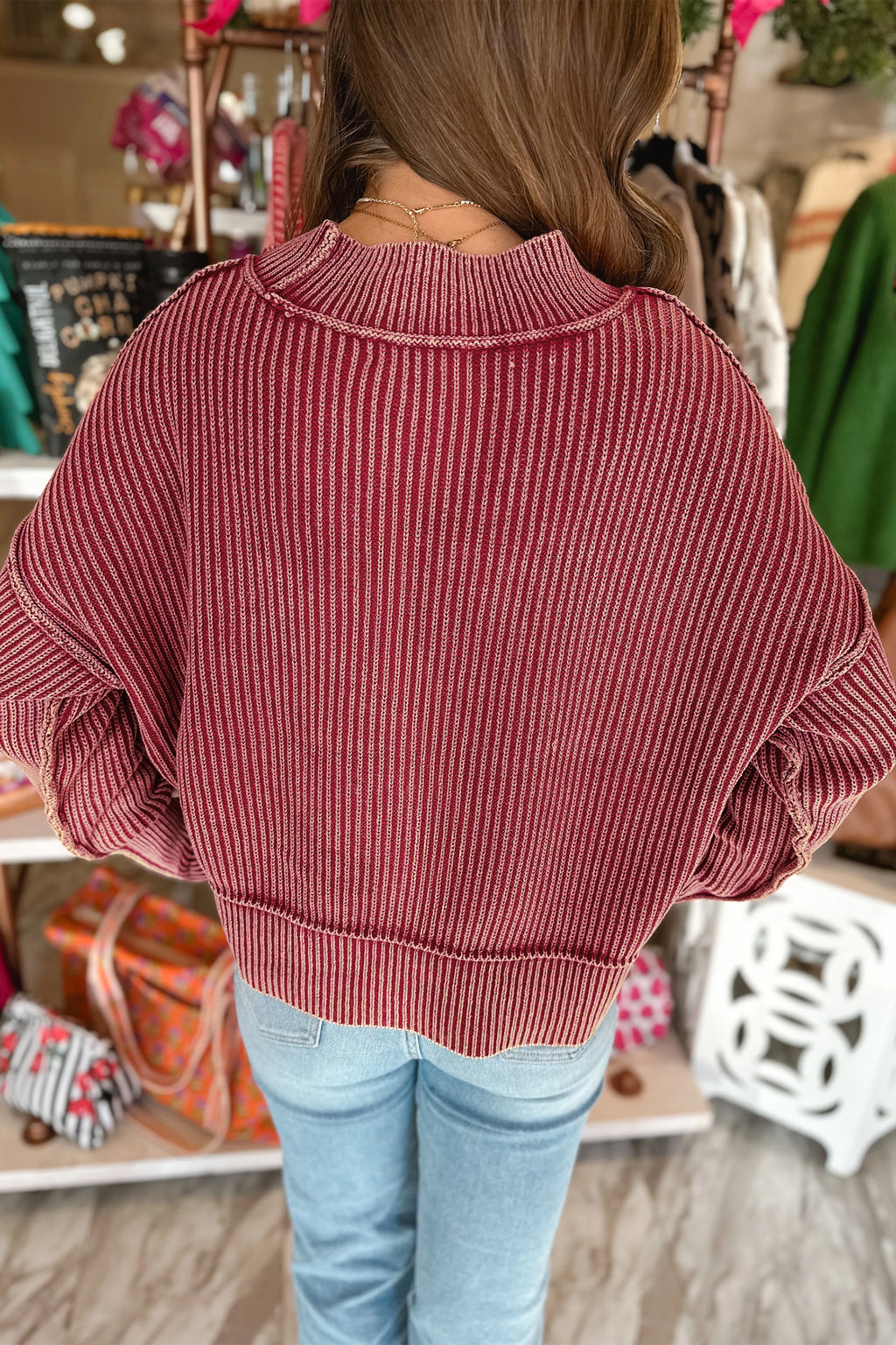Red Dahlia Ribbed High-Neck Sweater