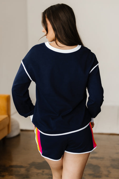 Bluing Striped Varsity Pullover and Shorts Set