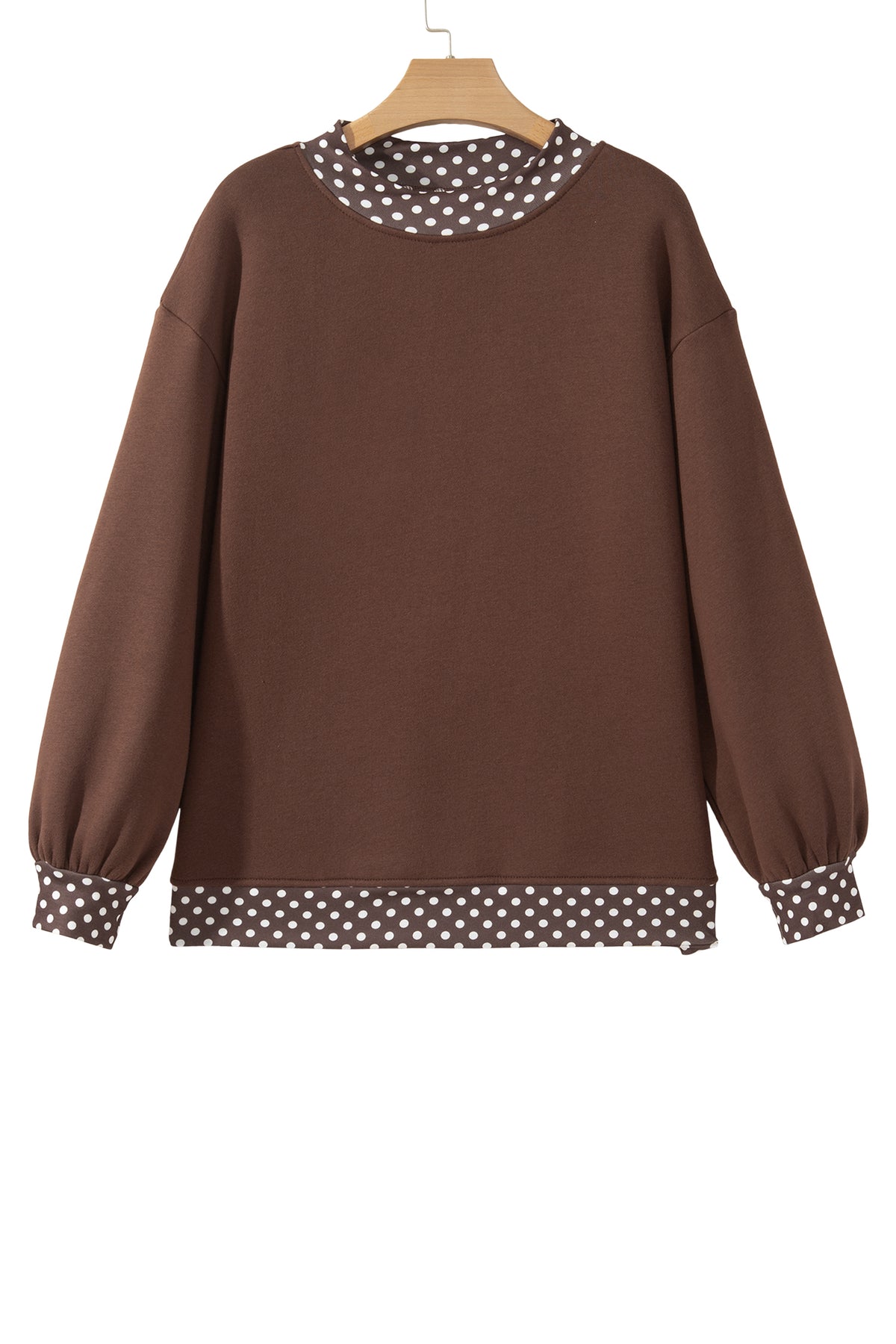 Polka-Dot Contrast-Trim Oversized Mock-Neck Sweatshirt